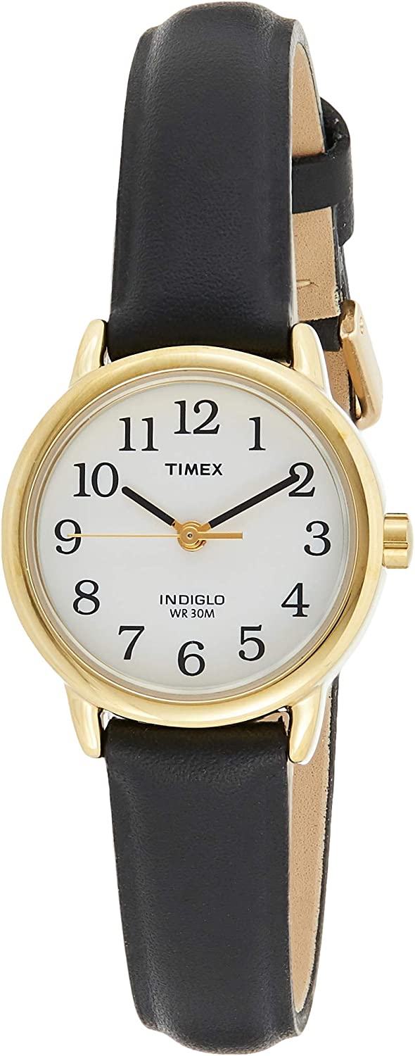 230816063509611_1 Timex Women's T20433 "Easy Reader" Gold-Tone and Black Leather Watch - Image 1